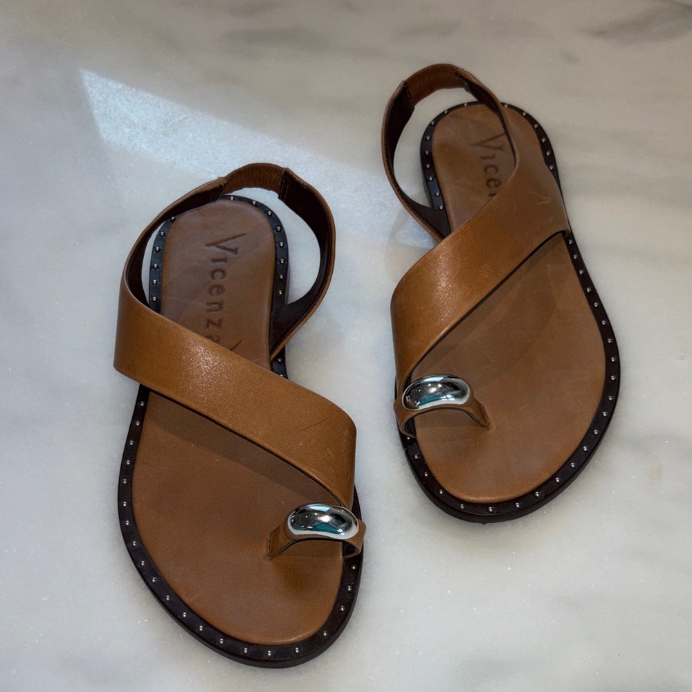 Vicenza Tan Leather Sandals with Silver Accent